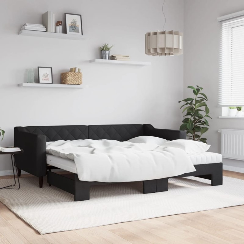 vidaXL Sofá cama nido con colchón tela negro 90x190 cm vidaXL Sofá cama nido con colchón tela negro 90x190 cm