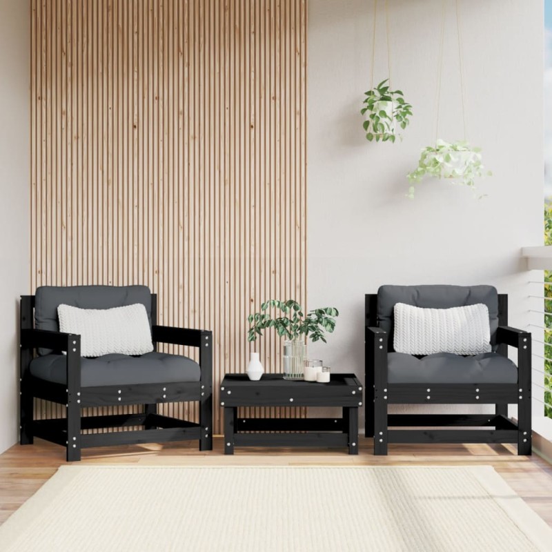 vidaXL Sillones de jardín con cojines 2 uds madera maciza pino negro vidaXL Sillones de jardín con cojines 2 uds madera maciza pino negro
