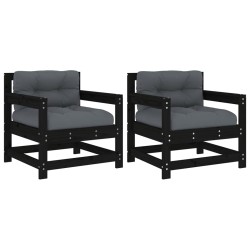 vidaXL Sillones de jardín con cojines 2 uds madera maciza pino negro