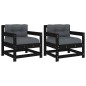vidaXL Sillones de jardín con cojines 2 uds madera maciza pino negro vidaXL Sillones de jardín con cojines 2 uds madera maciza pino negro
