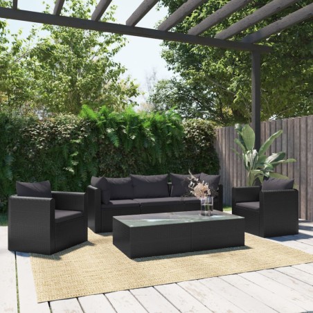 vidaXL Set de muebles de jardín y cojines 7 pzas ratán sintético negro