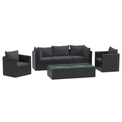 vidaXL Set de muebles de jardín y cojines 7 pzas ratán sintético negro