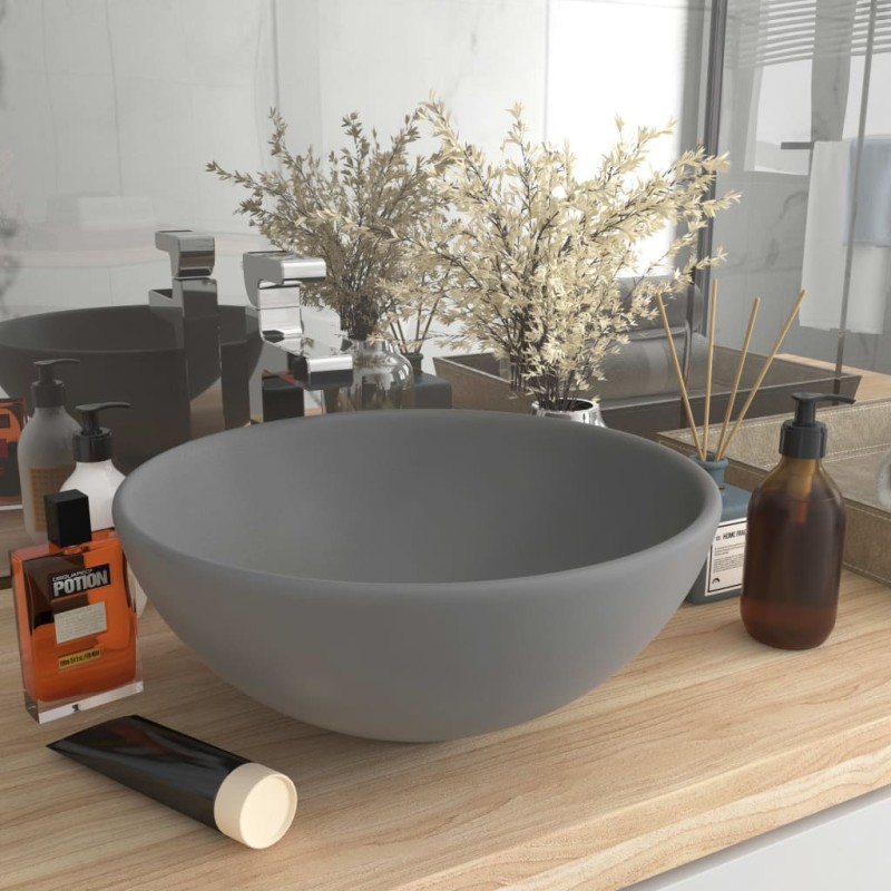 vidaXL Lavabo de lujo redondo cerámica gris claro mate 32,5x14 cm vidaXL Lavabo de lujo redondo cerámica gris claro mate 32,5x14 cm