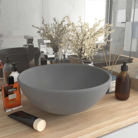 vidaXL Lavabo de lujo redondo cerámica gris claro mate 32,5x14 cm