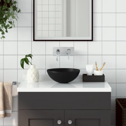 vidaXL Lavabo de cuarto de baño redondo cerámica negro mate