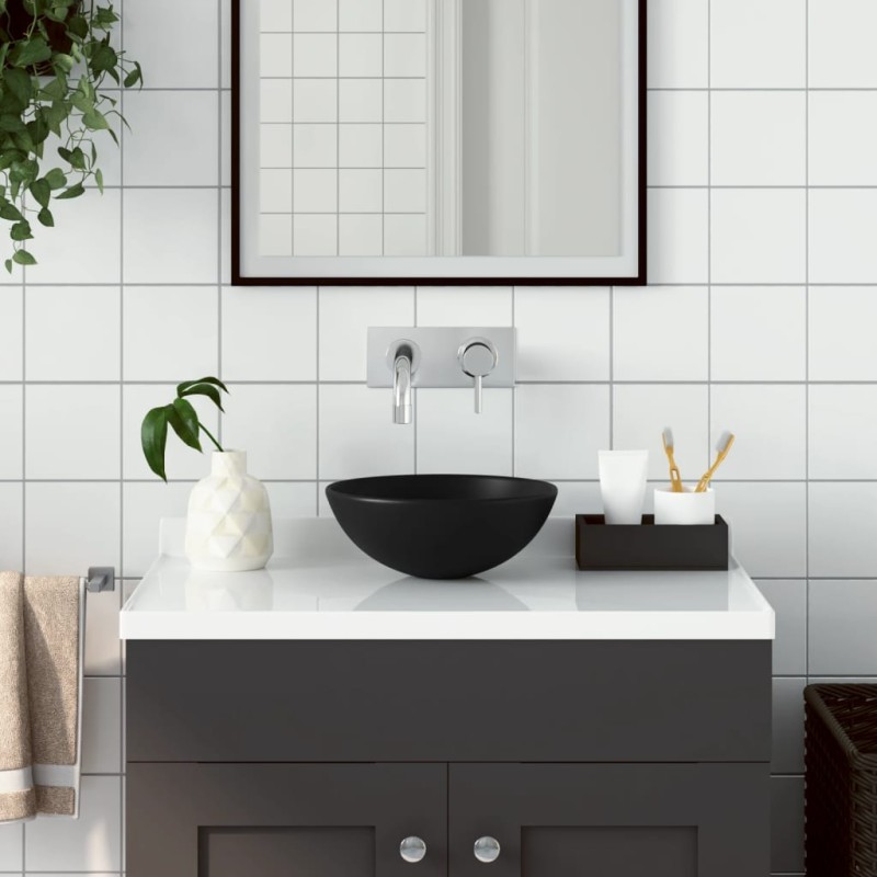 vidaXL Lavabo de cuarto de baño redondo cerámica negro mate vidaXL Lavabo de cuarto de baño redondo cerámica negro mate