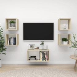 vidaXL Muebles de salón 5 pzas madera ingeniería blanco y roble Sonoma