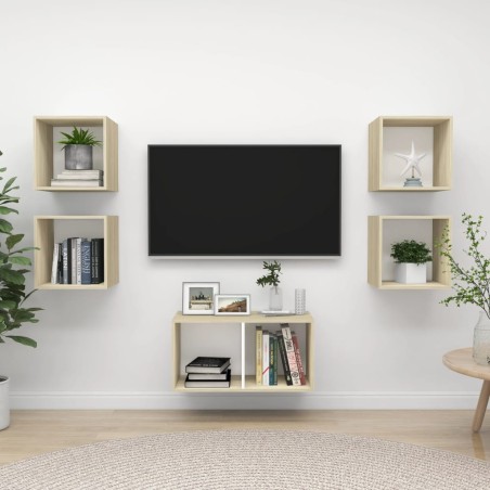 vidaXL Muebles de salón 5 pzas madera ingeniería blanco y roble Sonoma
