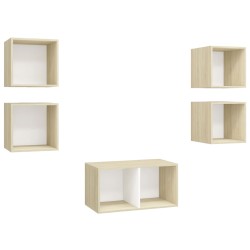 vidaXL Muebles de salón 5 pzas madera ingeniería blanco y roble Sonoma