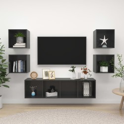 vidaXL Muebles de salón 5 piezas madera de ingeniería gris con brillo