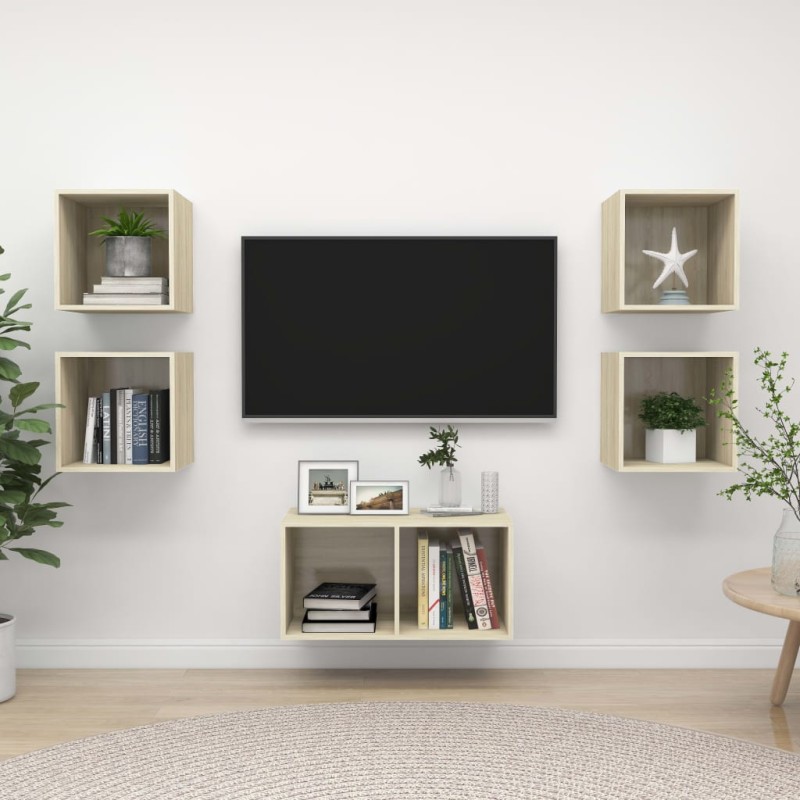 vidaXL Juego de muebles de salón 5 pzas madera ingeniería roble Sonoma