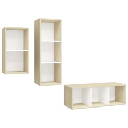 vidaXL Muebles de salón 3 pzas madera ingeniería blanco y roble Sonoma