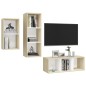 vidaXL Muebles de salón 3 pzas madera ingeniería blanco y roble Sonoma