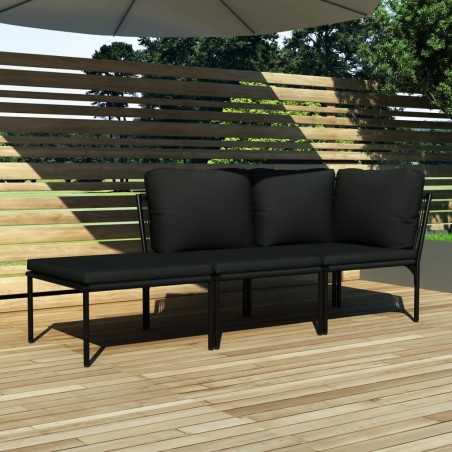 vidaXL Juego de muebles de jardín 3 piezas con cojines PVC negro