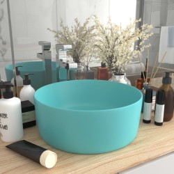 vidaXL Lavabo de lujo redondo cerámica verde claro mate 40x15 cm 