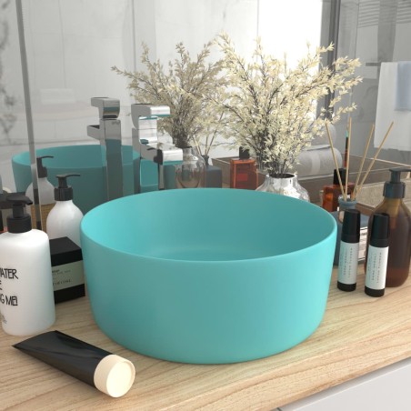 vidaXL Lavabo de lujo redondo cerámica verde claro mate 40x15 cm 