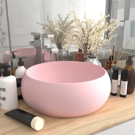 vidaXL Lavabo de lujo redondo cerámica rosa mate 40x15 cm 