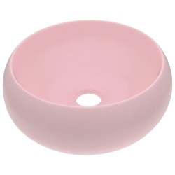 vidaXL Lavabo de lujo redondo cerámica rosa mate 40x15 cm 
