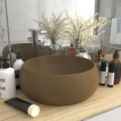 vidaXL Lavabo de lujo redondo cerámica crema mate 40x15 cm 