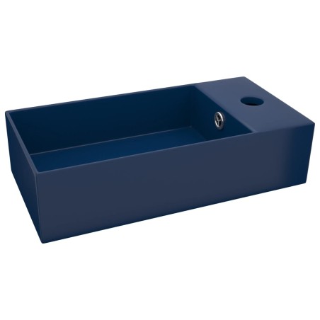 vidaXL Lavabo con rebosadero cerámica azul oscuro
