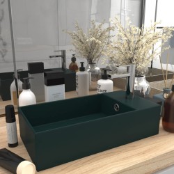vidaXL Lavabo con rebosadero cerámica verde oscuro
