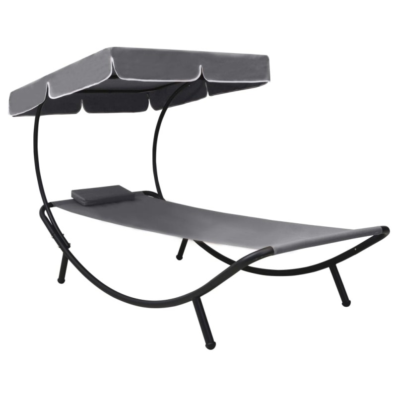 vidaXL Tumbona de jardín con toldo y cojín gris vidaXL Tumbona de jardín con toldo y cojín gris