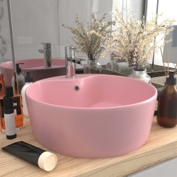 vidaXL Lavabo lujo con rebosadero cerámica rosa mate 36x13 cm