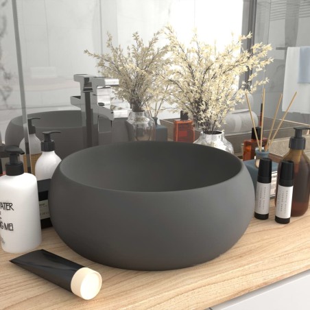 vidaXL Lavabo de lujo redondo cerámica gris oscuro mate 40x15 cm 