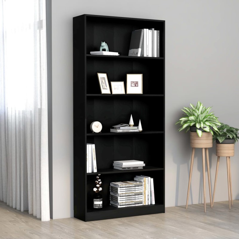 vidaXL Estantería de 5 niveles madera contrachapada negra 80x24x175 cm vidaXL Estantería de 5 niveles madera contrachapada negra 80x24x175 cm