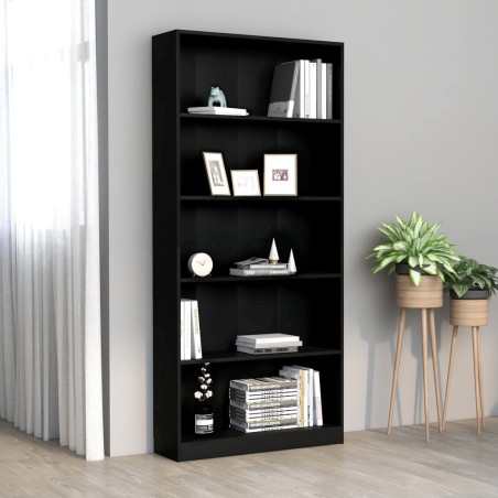 vidaXL Estantería de 5 niveles madera contrachapada negra 80x24x175 cm