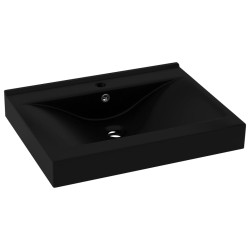 vidaXL Lavabo lujoso con agujero de grifo cerámica negro mate 60x46 cm