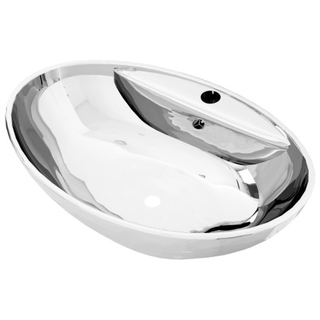 vidaXL Lavabo con rebosadero 58,5x39x21 cm cerámica plateado