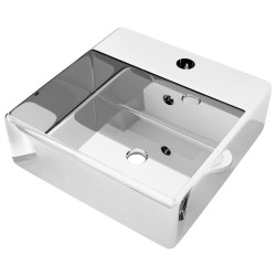 vidaXL Lavabo con rebosadero 41x41x15 cm cerámica plateado