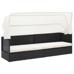 vidaXL Sofá de jardín con dosel negro ratán sintético 