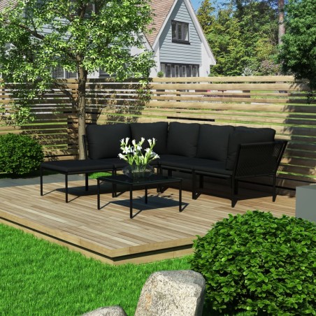 vidaXL Juego de muebles de jardín 6 piezas con cojines PVC negro