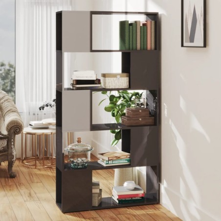 vidaXL Librería separador madera contrachapada gris brillo 80x24x155cm