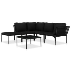 vidaXL Juego de muebles de jardín 6 piezas con cojines PVC negro