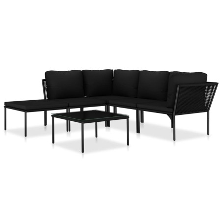 vidaXL Juego de muebles de jardín 6 piezas con cojines PVC negro
