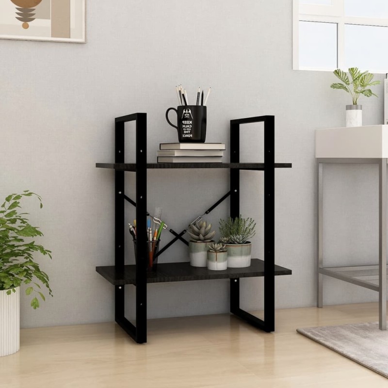 vidaXL Estantería 2 niveles madera maciza de pino negra 60x30x70 cm
