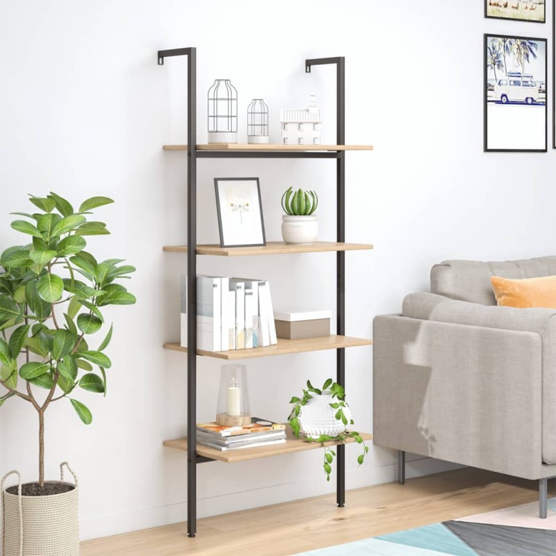 vidaXL Estantería inclinada 4 baldas marrón claro negro 64x35x152,5 cm vidaXL Estantería inclinada 4 baldas marrón claro negro 64x35x152,5 cm