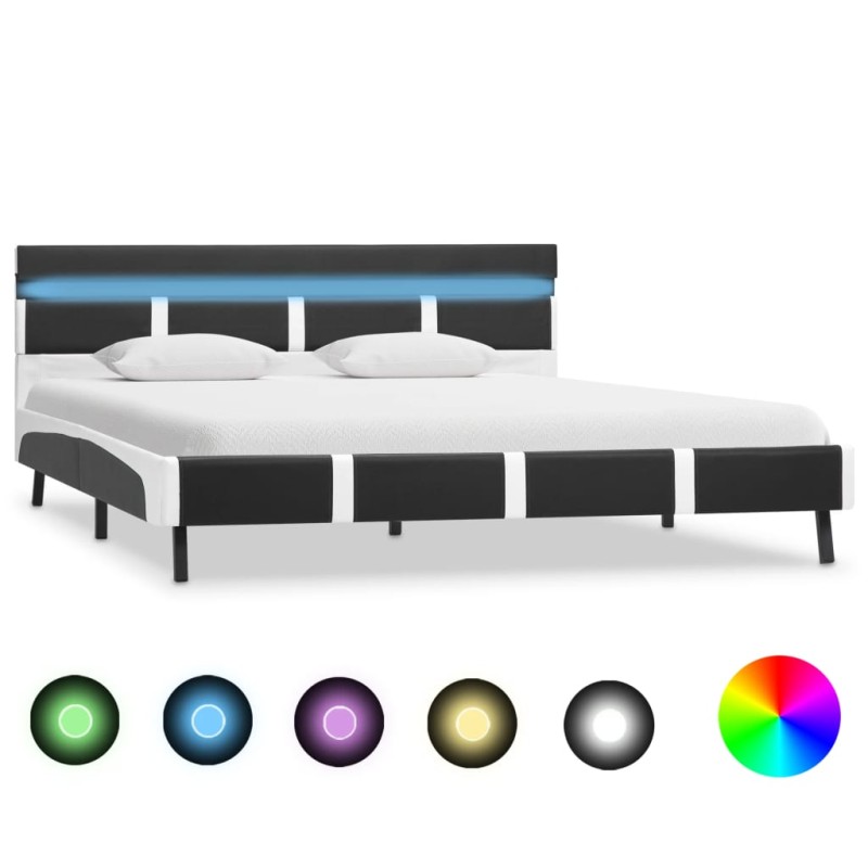 vidaXL Estructura de cama con LED de cuero sintético gris 140x200 cm vidaXL Estructura de cama con LED de cuero sintético gris 140x200 cm