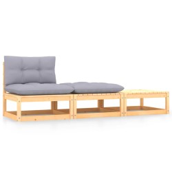 vidaXL Juego de muebles de jardín 3 pzas y cojines madera pino maciza