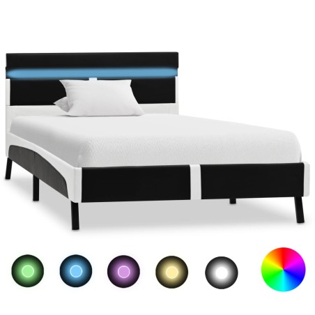 vidaXL Estructura de cama con LED cuero sintético negro 90x200 cm