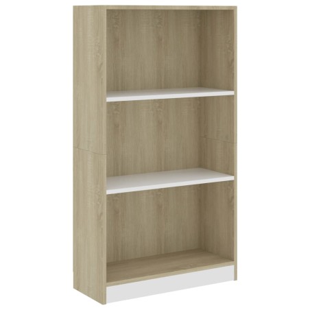 vidaXL Estantería 3 niveles contrachapada blanca y Sonoma 60x24x109cm
