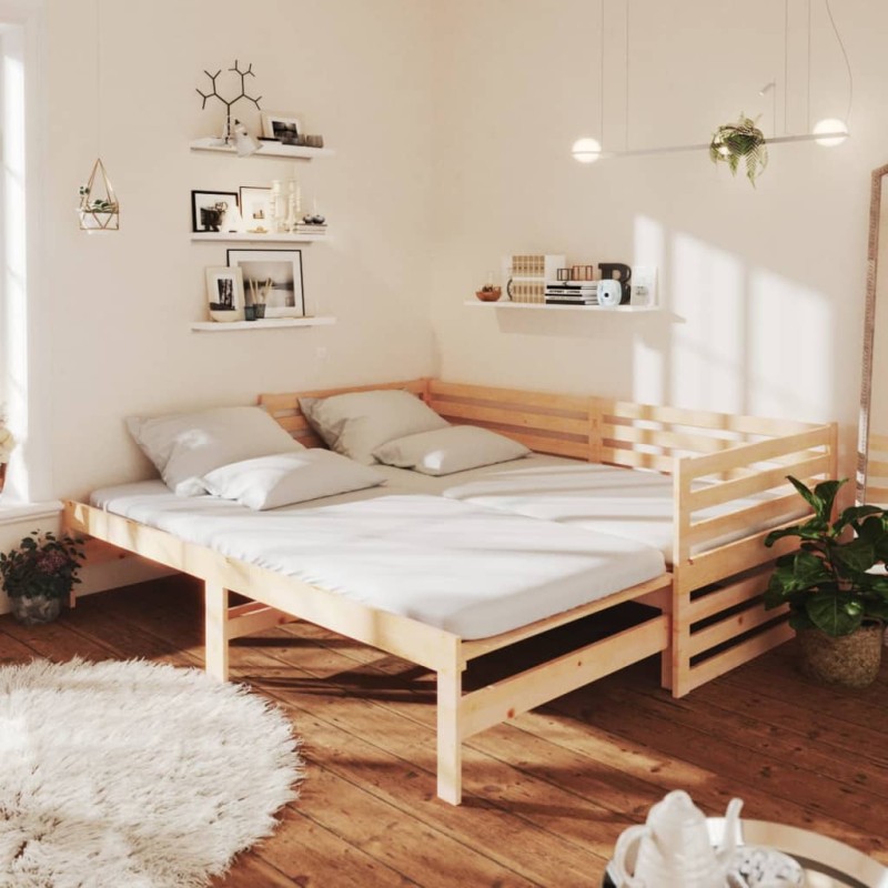 vidaXL Sofá cama extraíble madera maciza de pino 2x(90x200) cm vidaXL Sofá cama extraíble madera maciza de pino 2x(90x200) cm