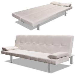 vidaXL Sofá cama con dos cojines cuero artificial ajustable crema 