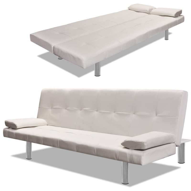 vidaXL Sofá cama con dos cojines cuero artificial ajustable crema vidaXL Sofá cama con dos cojines cuero artificial ajustable crema