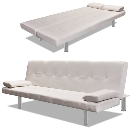 vidaXL Sofá cama con dos cojines cuero artificial ajustable crema 