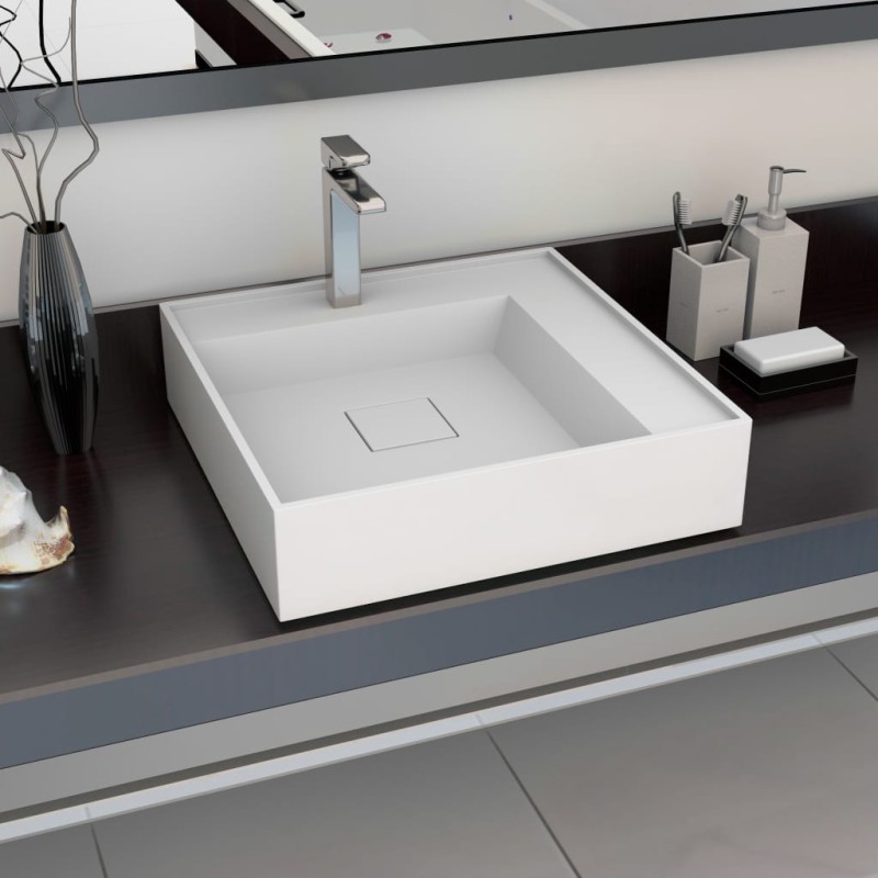 vidaXL Lavabo 50x50x12,3 cm resina mineral/mármol blanco vidaXL Lavabo 50x50x12,3 cm resina mineral/mármol blanco