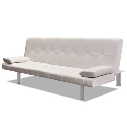 vidaXL Sofá cama con dos cojines cuero artificial ajustable crema 